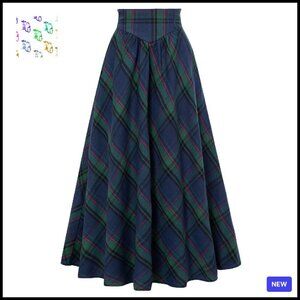 Victorian Maxi Skirt High Waist Plaid A-Line Elegant Vintage Cottagecore